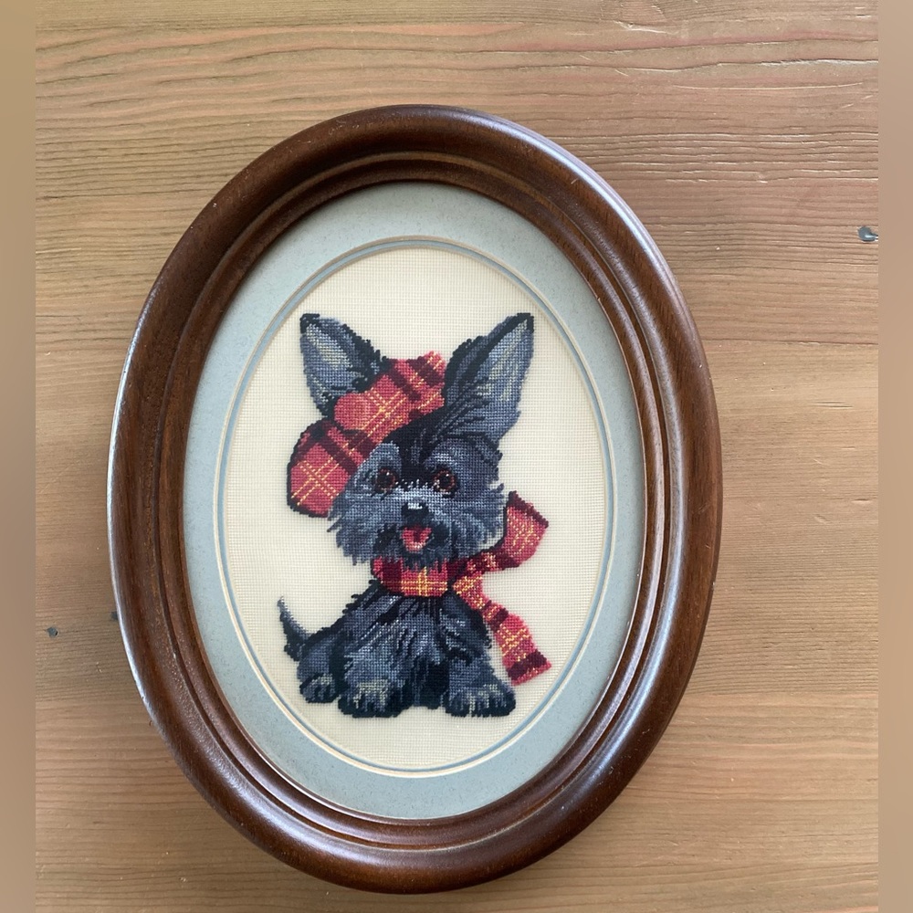 Vintage petit-point Scottie in frame